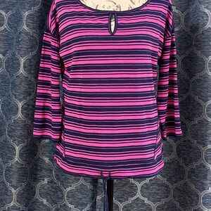 Talbots Pink and Blue Striped Long Sleeve Top